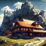 A-large-cabin-on-the-top-of-a-sunny--mountain-in-the-style-of-dreamworks,-artstation-3