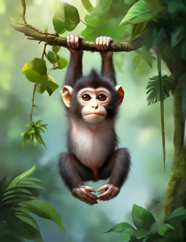 Mit der KI Leonardo generiertes Bild, Affe Gemälde, Affen-Baby, Prompt Schulung