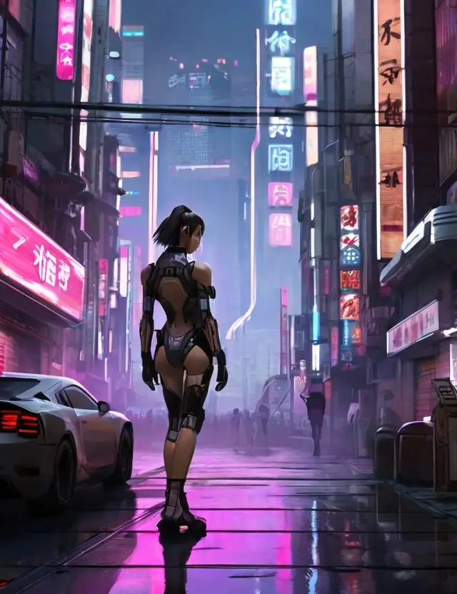 Mit der KI Leonardo AI generiertes Bild, Cyberpunk, Prompt Schulung Beispiel 1