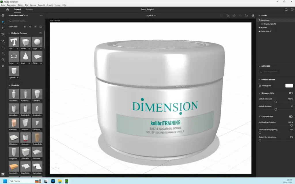 Photoshop Dimension Schulung Beispiel Cremedose 3D