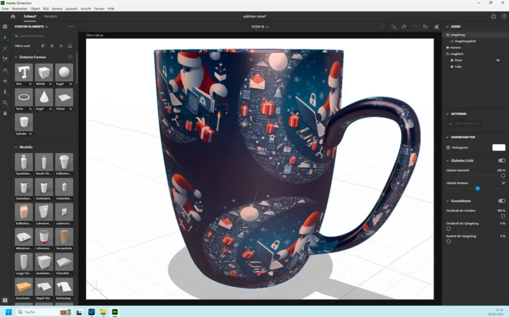 Adobe Dimension Schulung Beispiel Design Tasse