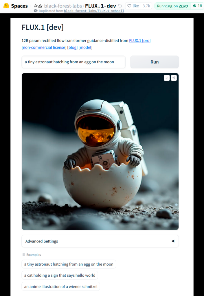 FLUX.1 Dev auf Hugging Face Screenshot
